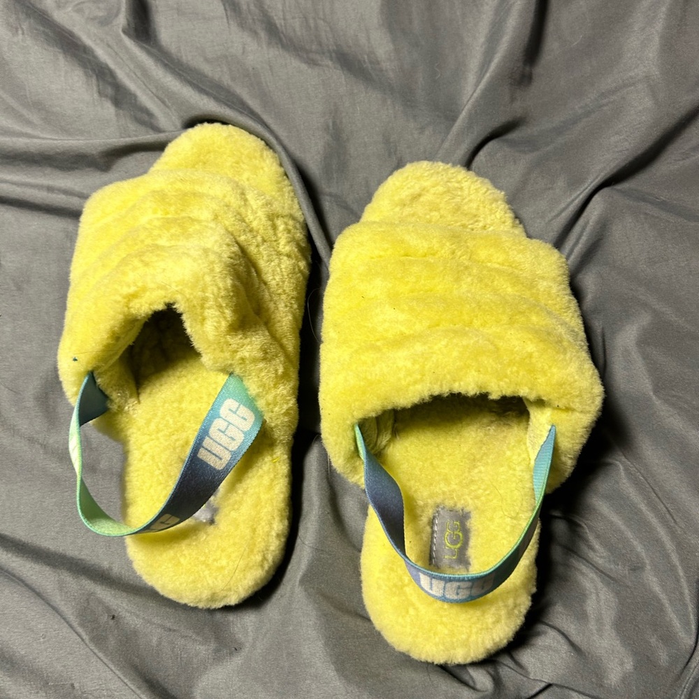 UGG Fluffy Yellow Slippers